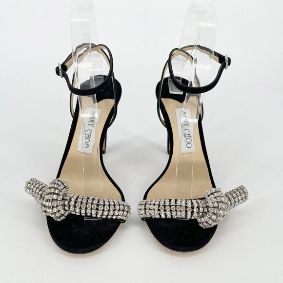 Jimmy Choo Black Suede Thyra 100 Crystal Embellished Sandal Heel size IT 38 - Picture 5 of 12